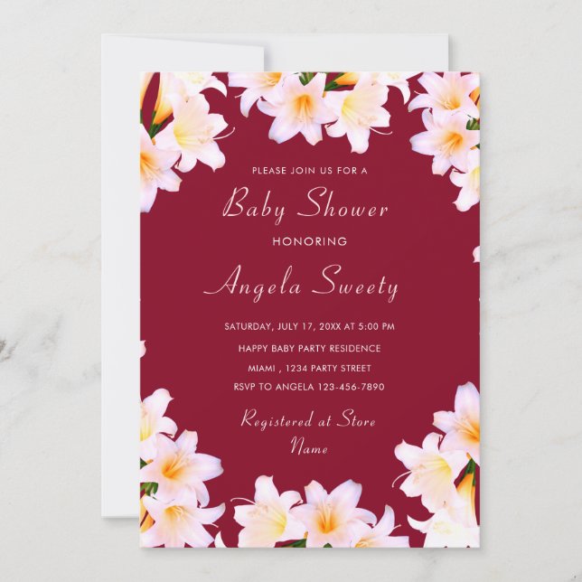 Blommigt Lilies Baby Shower-inbjudningsmall (Framsida)