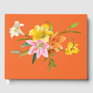 Blommigt Lilies Flower Orange Bröllop Gult Rosa Gästböcker