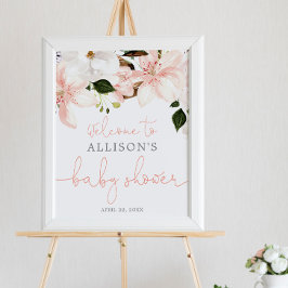 Blommigt lilies vår babydusch välkomstskylt poster