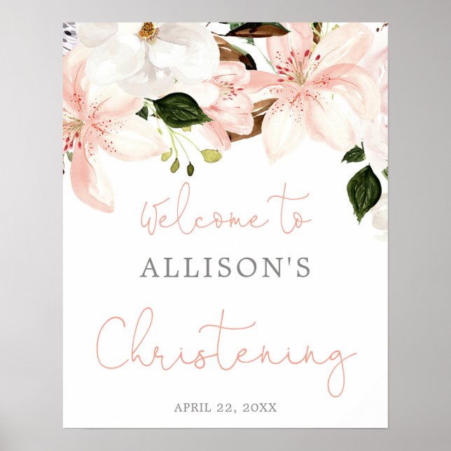 Blommigt lilies vår Christening (välkomsttecken) Poster (Framsidan)