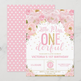 Blommigt Lilla miss Onederbörd 1:a födelsedagen Inbjudningar