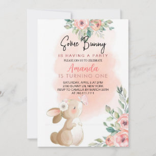 Blommigt lille Bunny Girl Birthday Inbjudningar
