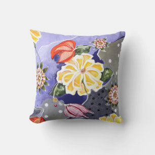 Blommigt Lilly Blue Abstrakt Polkadot Kudde