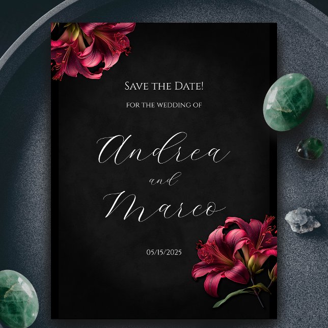 Blommigt Lilly Mörk Gothic Bröllop spara datum (Floral Lilly Dark Gothic Wedding Save the Date)