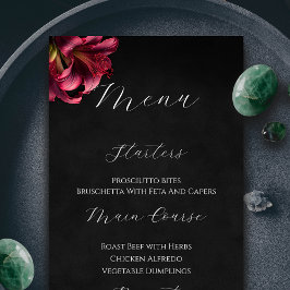 Blommigt Lily Mörk Gothic Bröllop Menu Meny