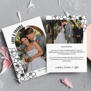 Blommigt Line Art Arch Bröllop Photo Kärlek & Tack Kort