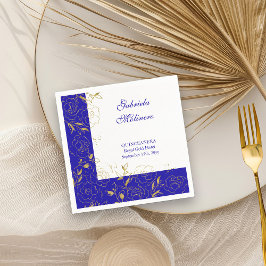 Blommigt Line Art Elegant, Royal Blue och Guld Par Pappersservett