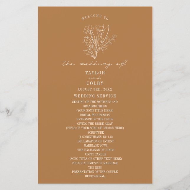 Blommigt Line Art Goldenrod Gult Bröllop (Framsida)