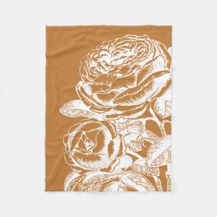 Blommigt Line Art Illustration i Mustard-Gult Fleecefilt