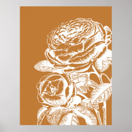 Blommigt Line Art Illustration i Mustard-Gult Poster