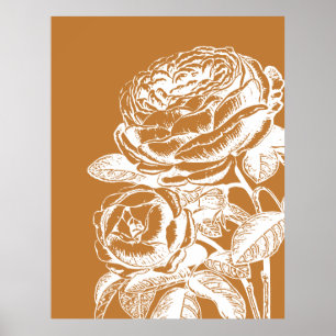 Blommigt Line Art Illustration i Mustard-Gult Poster