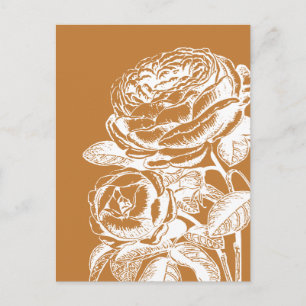 Blommigt Line Art Illustration i Mustard-Gult Vykort