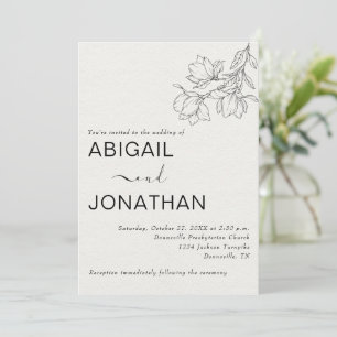 Blommigt Line Art Minimal Bespoke Ivory Bröllop Inbjudningar