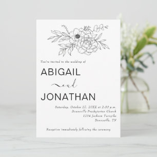 Blommigt Line Art Minimal enkel Bespoke Bröllop Inbjudningar