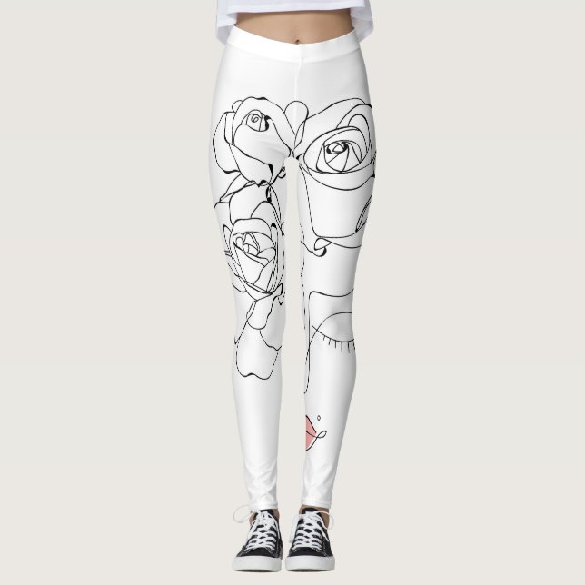 Blommigt Line Art: Minimal kvinna. Leggings (Framsida)