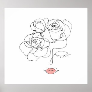 Blommigt Line Art: Minimal kvinna. Poster