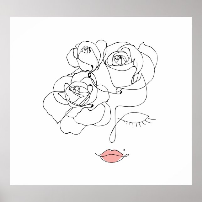 Blommigt Line Art: Minimal kvinna. Poster (Framsidan)