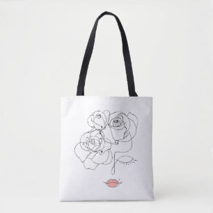 Blommigt Line Art: Minimal kvinna. Tygkasse