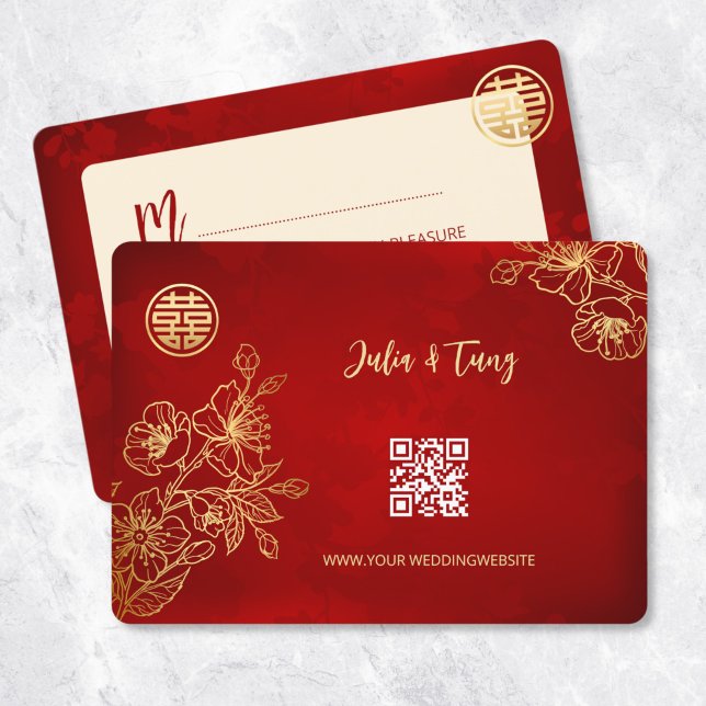 Blommigt Line Art OSA China Bröllop Inbjudningar (Skapare uppladdad)