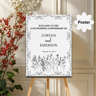 Blommigt Line Artikel 25:e Bröllop-årsdagen Välkom Poster