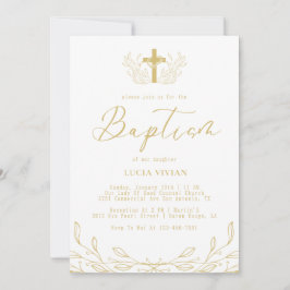 Blommigt Line Golden Kor-minimalistisk baptism Inbjudningar