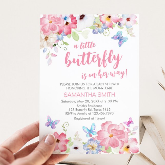 Blommigt Little Butterfly Baby Shower Inbjudningar (Floral Our Little Butterfly Baby Shower Invitation)