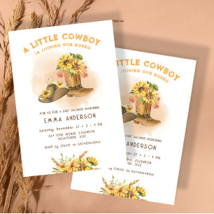 Blommigt Little Cowboy Western Rodeo Baby Shower Inbjudningar