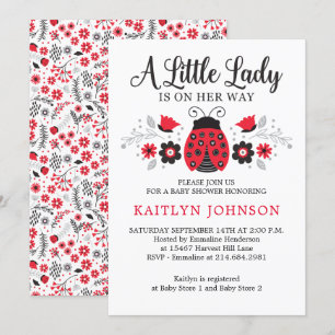 Blommigt Little Dam Ladybug Girl Shower Inbjudningar