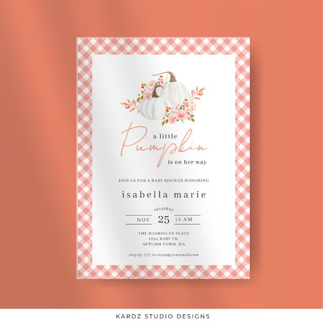 Blommigt Little Pumpkin Baby Shower Inbjudningar (Invitation is shown in 5 x 7 in. Personalize and choose paper and corner style.)