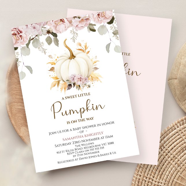  Blommigt Little Pumpkin Baby Shower Inbjudningar (Girls Little Pumpkin Baby Shower Invitation, Fall Baby Shower Invitation Girl, Fall Baby Shower )