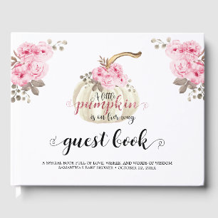 Blommigt Little Pumpkin Girl Baby Shower Rosa Flow Gästböcker