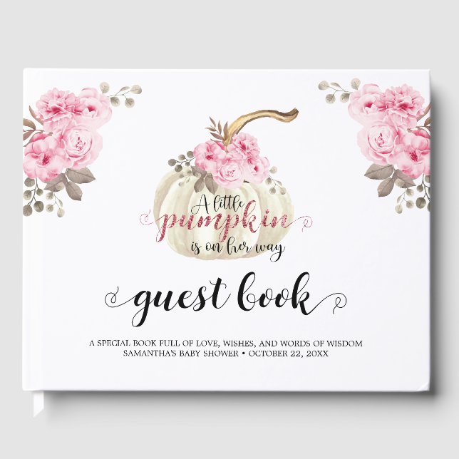 Blommigt Little Pumpkin Girl Baby Shower Rosa Flow Gästböcker (Framsida)