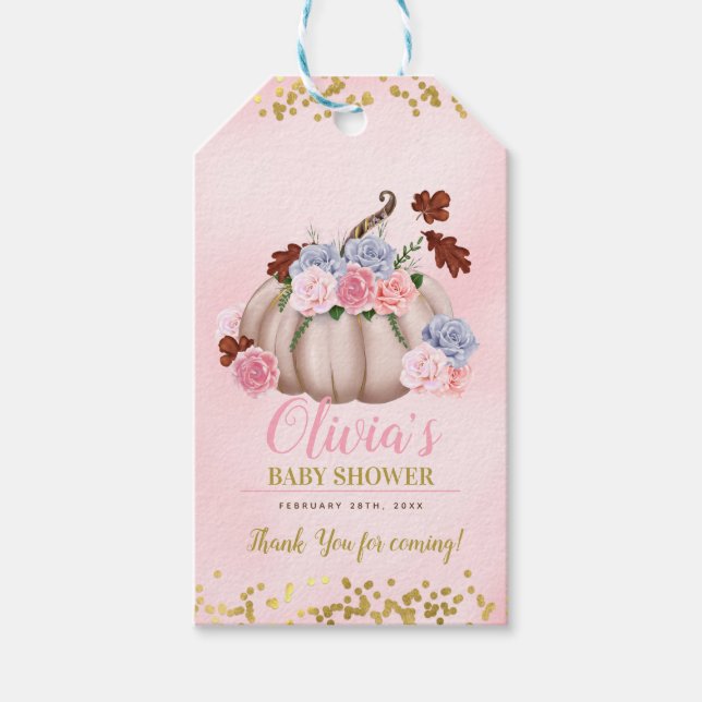 Blommigt Little Pumpkin Girl Baby Shower Tack Presentetikett (Framsidan)