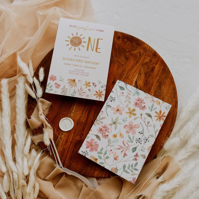 Blommigt Little Sunshine 1:a Birthday-inbjudan Inbjudningar (Skapare uppladdad)