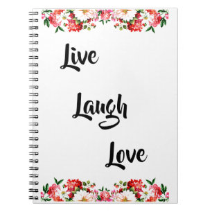 Blommigt "Live, Laugh, Kärlek" Elegant Anteckningsbok