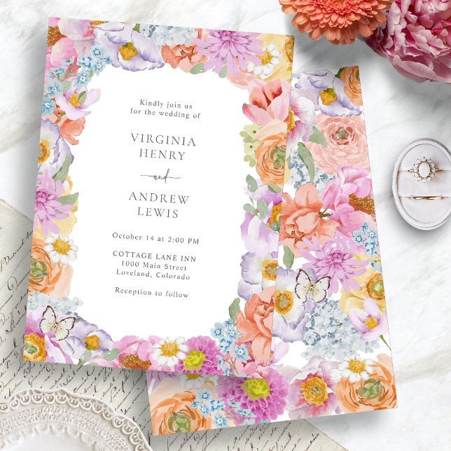 Blommigt Ljust Bröllop Inbjudningar (Colorful Watercolor Floral Bright Wedding Invitation by Painted Paperie
)