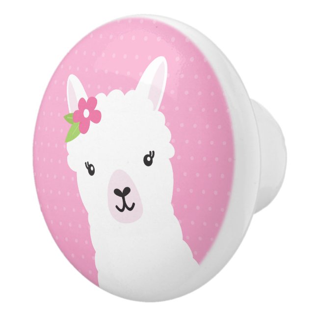Blommigt Llama Alpaca Rosa Knopp (Höger)