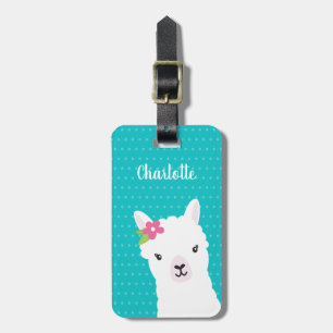 Blommigt Llama Alpaca Teal Personlig Bagagebricka