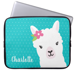 Blommigt Llama Alpaca Teal Personlig Laptop Fodral