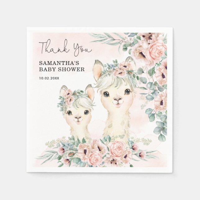  Blommigt Llama Mamma Eucalyptus Baby Shower Pappersservett (Framsidan)