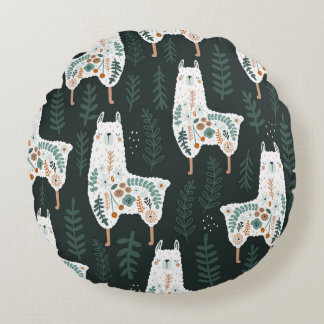Blommigt Llamas Cute Vintage Struktur Rund Kudde