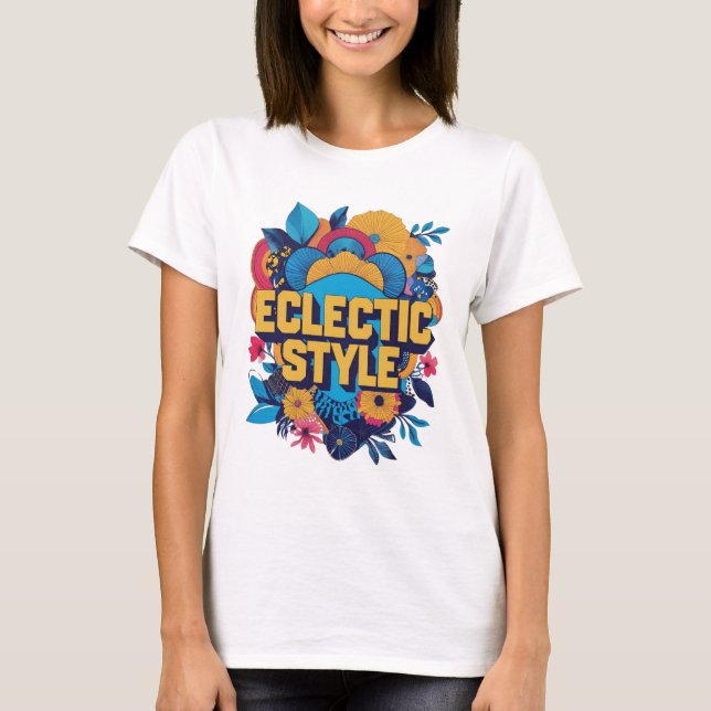 Blommigt Logotyp Eclectic Stil T Shirt (Framsida)