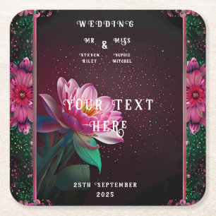 Blommigt Lotus Bröllop Suite Starry Night Romant Underlägg Papper Kvadrat