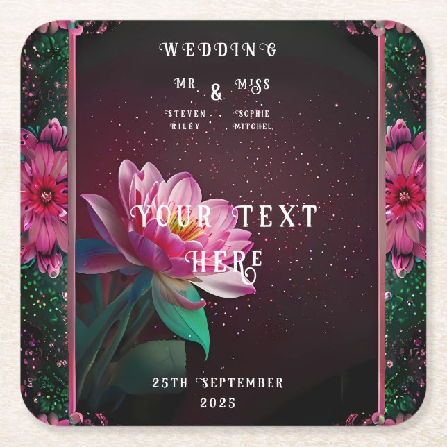 Blommigt Lotus Bröllop Suite | Starry Night Romant Underlägg Papper Kvadrat (Framsidan)