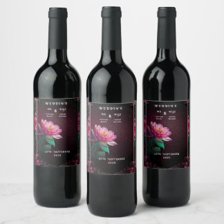 Blommigt Lotus Bröllop Suite | Starry Night Romant Vinflaska Etikett