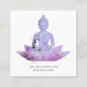 *~* Blommigt Lotus Buddha Meditation QR AP33-Lila Fyrkantigt Visitkort