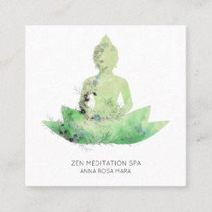 *~* Blommigt Lotus Buddha Meditation QR AP33 Mint Fyrkantigt Visitkort