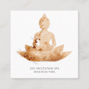 *~* Blommigt Lotus Buddha Meditation QR AP33 Peach Fyrkantigt Visitkort