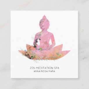 *~* Blommigt Lotus Buddha Meditation QR AP33-Rosa Fyrkantigt Visitkort
