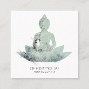 *~* Blommigt Lotus Buddha Meditation QR AP33 SAGE Fyrkantigt Visitkort